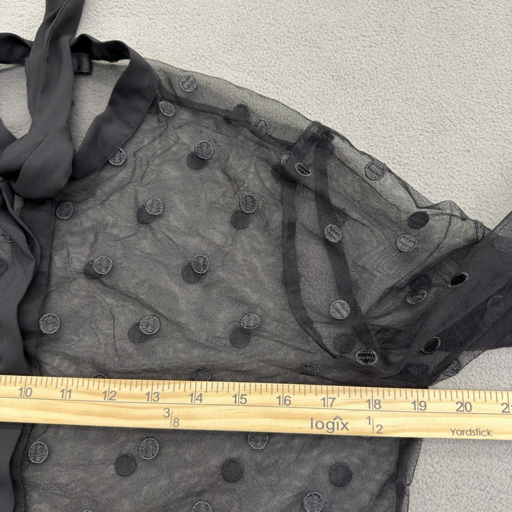 J Crew Sheer Tie Neck Long Sleeve Button Blouse Black Dotted Polka Dot Tulle S - Picture 9 of 16